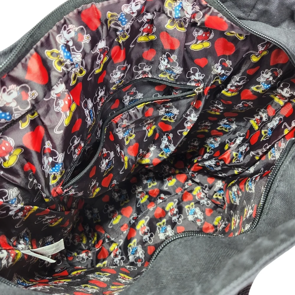 Disney Mickey & Minnie Mouse Tote Bag Black Denim Rhinestone Heart Shoulder Bag